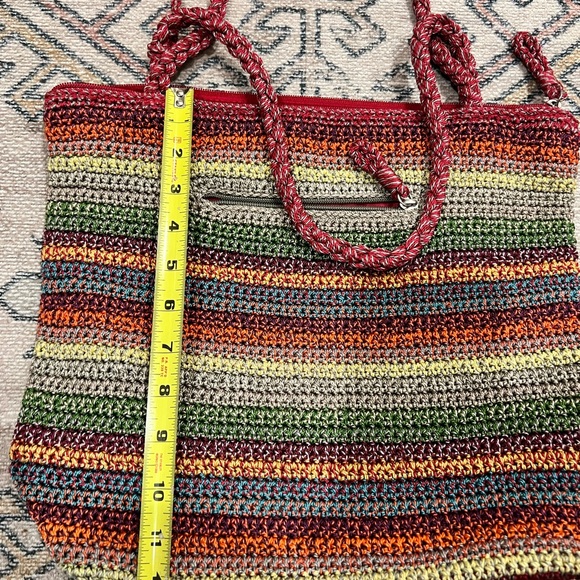 The Sak Rainbow Stripe Crochet Fall Harvest Colors Single Strap Bag Purse - Picture 5 of 6